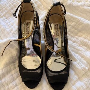 Badgley Mischka Black Lace Peep-Toe Heels